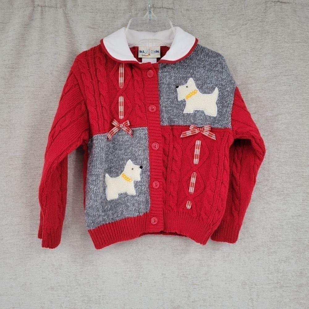 B.T. Kids Vintage Scottie Dog Red Cable Knit Cardigan